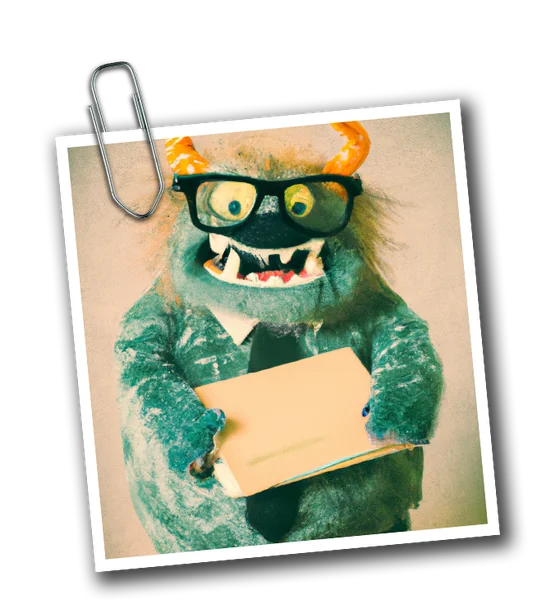 Foto: Ungeheuer Schlau mit Brille, Krawatte und einem Ordner